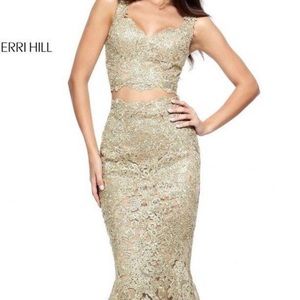 Sherri Hill Gold Two Piece Prom Dress